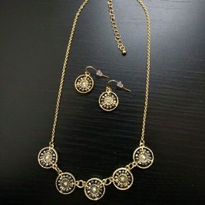 Gold Filigree Necklace + Earrings Set